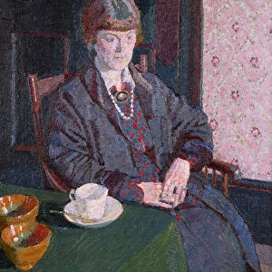 Woman Sitting at a Table (oil on canvas)