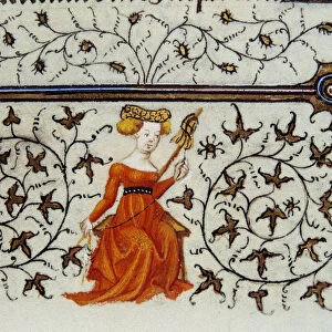 Woman spinning. Miniature adorning the manuscripts of the "