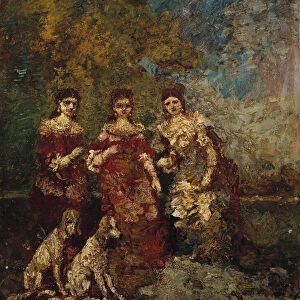 Three Women in the Park (oil on panel)