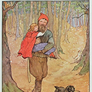 The Woodcutter carries Red Riding Hood home, illustration from