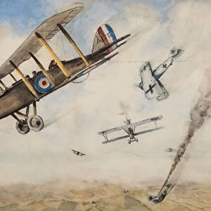 WWI Dogfight, 1918 (w / c on paper)