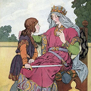 The young Charlemagne (742-814) with his mother Bertrade de Laon (720-783) nicknamed Berthe au grand pied around 752) (The Frankish Queen Bertrada of Laon (bertha broadfoot) with her son Charles