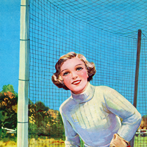 Young Girl Tending Goal in Field Hockey, 1954 (screen print)
