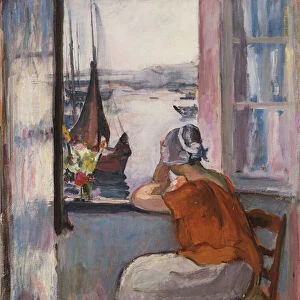 Young Girl at the Window Opposite the Island of Yeu, (oil on canvas)