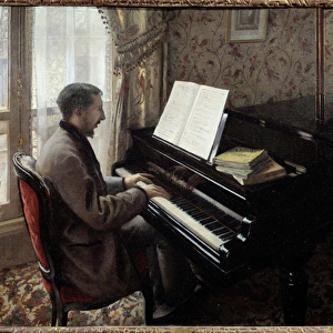 Young man playing piano. Painting by Gustave Caillebotte (1848-1894), 1876. Oil on canvas