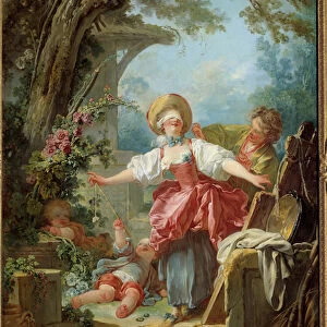 Two young people playing and playing. Painting by Jean Honore Fragonard (1732-1806) 1751