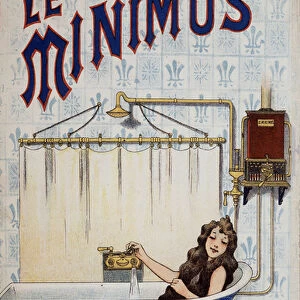 Young woman in her bathtub - advertising for gas heater Minimus, 1900