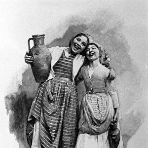 Two young women of the people, inhabiting Palermo. Sicily engraving of the 19th century