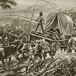 Zulu War: the Etshowe relief force crossing a stream, April 1879 (litho)