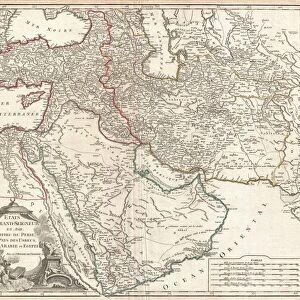 1753, Vaugondy Map of Persia, Arabia and Turkey, topography, cartography, geography
