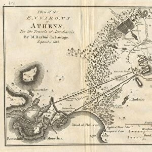 1785, Bocage Map of Athens and Environs, including Piraeus, in Ancient Greece, topography