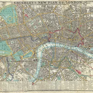 1848, Crutchley Pocket Map or Plan of London, England, topography, cartography, geography