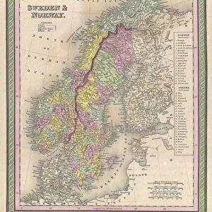 1850, Mitchell Map of Scandinavia, Norway, Sweden, Denmark, Finland, topography, cartography