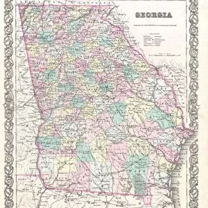 1855, Colton Map of Georgia, topography, cartography, geography, land, illustration