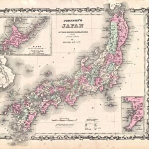 1862, Johnson Map of Japan, topography, cartography, geography, land, illustration