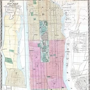 1865, Dripps Map of New York City, topography, cartography, geography, land, illustration