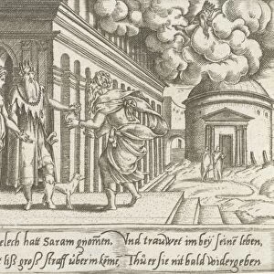 Abraham gives Abimelech the money back to Sara, print maker: Cornelis Bos, 1555