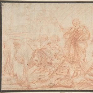 Adoration Shepherds 17th century Red chalk Framing lines