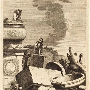 Bernhard Zaech after Jonas Umbach (German, active c. 1650), Ruins with Monkeys and an Owl