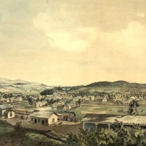 Birds eye view showing Ludlow, Vermont, 1859 From south hill, US, USA, America