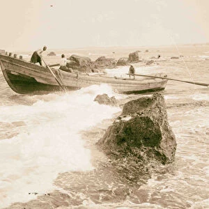 Boat going rocks Jaffa 1898 Israel Tel Aviv
