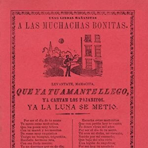 Broadsheet, ballad about a man, stands outside, lovers window, sings, Jose Guadalupe Posada