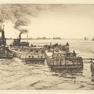 Canal Boats Tugs 1887 Etching printed brown ink