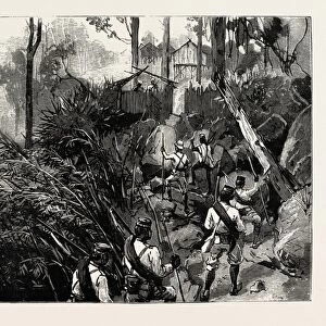 The Chin Lushai Expeditionary Force, the Entrance to a Lushai Village, Engraving 1890