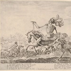 Death battlefield atop horse riding towards left