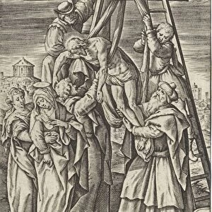 Deposition, print maker: Hieronymus Wierix, Maerten de Vos, Hieronymus Wierix, 1563