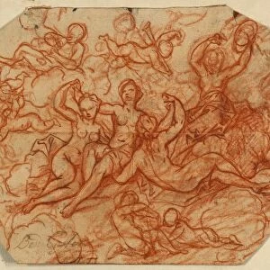 Drawings Prints, Drawing, Four, Nude, Women, Clouds, Surrounded, Putti, Artist, Benoit Le Coffre