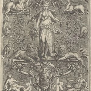 The Earth, in frame of grotesques, Anonymous, Marcus Geraerts, Philips Galle, 1547 - 1612