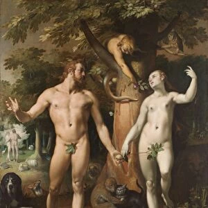 Fall Man Adam Eve standing front tree knowledge