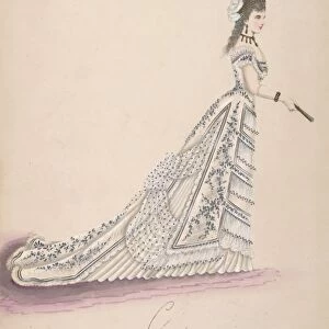 Fashion Study Woman White Floral Dress 1875-1900