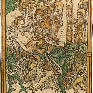German 15th Century, The Last Agony of the Dying Man, c. 1470-1475, hand-colored woodcut