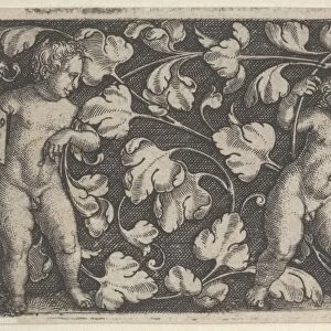Horizontal Panel Two Nude Boys Surrounded Tendrils