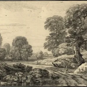 Travelers on a Wooded Road Print Travelers on a Wooded Road Print