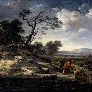Landscape with Cows on a Country Road, Jan Wijnants, 1655 - 1684