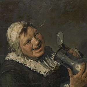 Malle Babbe smiling old woman brings mouth Painted