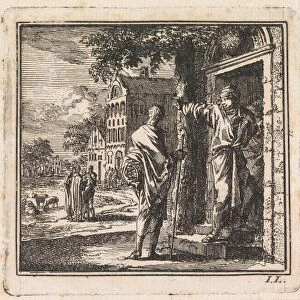 Man is denied access to a house, Jan Luyken, wed. Pieter Arentsz & Cornelis van der Sys