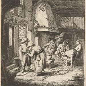 Man pays his expenses to woman in an inn, Adriaen van Ostade, 1648 - 1653
