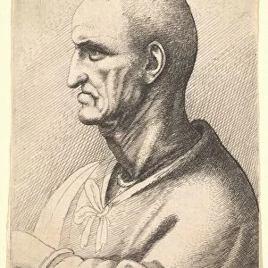 Man stern expression profile left 1645 Etching