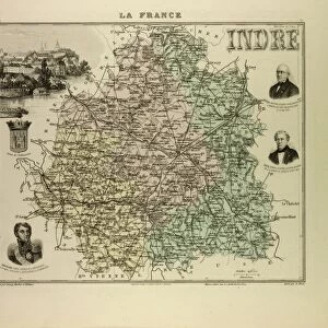 Map of Indre, 1896, France