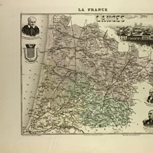 Map of Landes, 1896, France