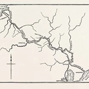MAP OF THE PANAMA RAILROAD, PANAMA, 1870s engraving