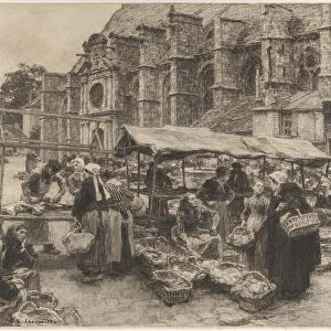 Market Day Villenauxe-la-Grande Aube 1894 Black chalk