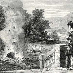 The Marquis of Worcester lets a cannon burst by the effect of water vapor
