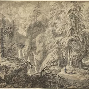 Mountain Landscape Peasants Clearing Waterfall