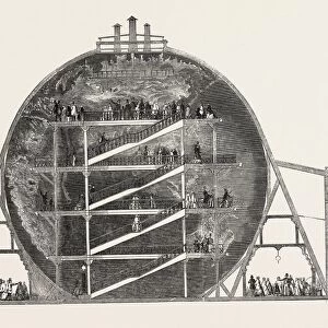 MR. WYLDs MODEL OF THE EARTH, SECTIONAL VIEW, 1851 engraving