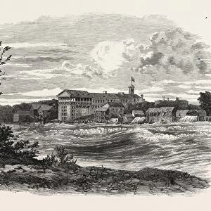 Niagara Falls Village: the Rapids above the American Falls, 1860 Engraving